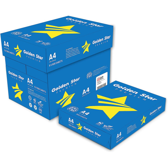 Golden Star Premium Office Paper A4 75g Pack of 5 Reams of 500 Sheets