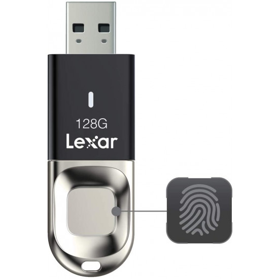         Lexar LJDF35-128BNL Jumpdrive Fingerprint F35 128 GB USB 3.0 Flash Drive, Black/Silver       