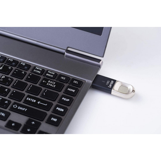        Lexar LJDF35-128BNL Jumpdrive Fingerprint F35 128 GB USB 3.0 Flash Drive, Black/Silver       