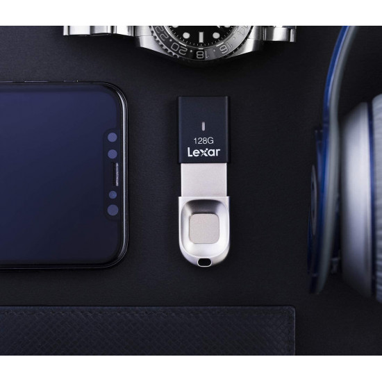         Lexar LJDF35-128BNL Jumpdrive Fingerprint F35 128 GB USB 3.0 Flash Drive, Black/Silver       